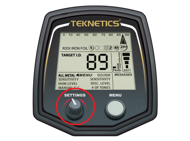 Teknetics T2 settings button